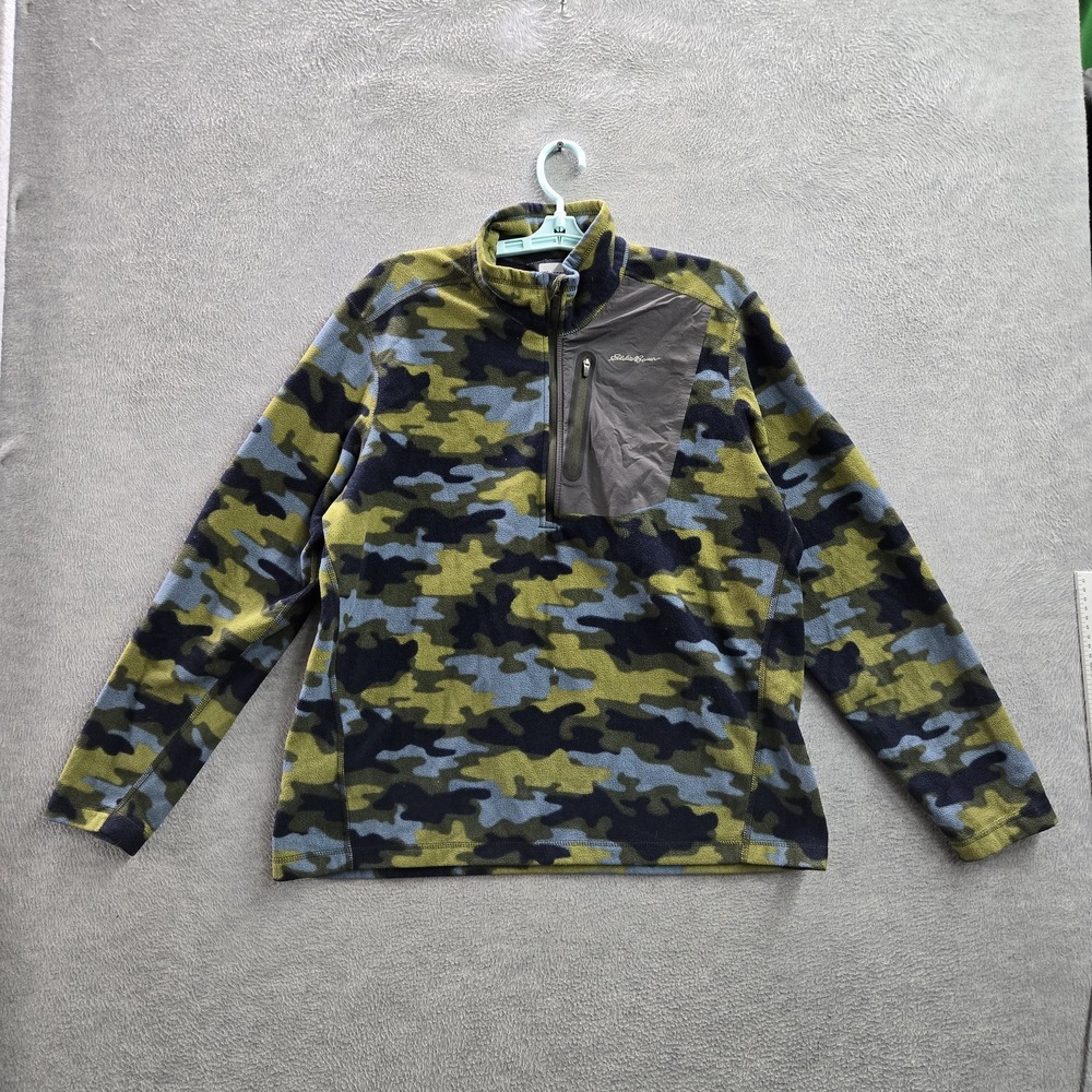 Eddie Bauer Men Sweatshirt L Green Ascent Nylon Camouflage Fleece Gorpcore